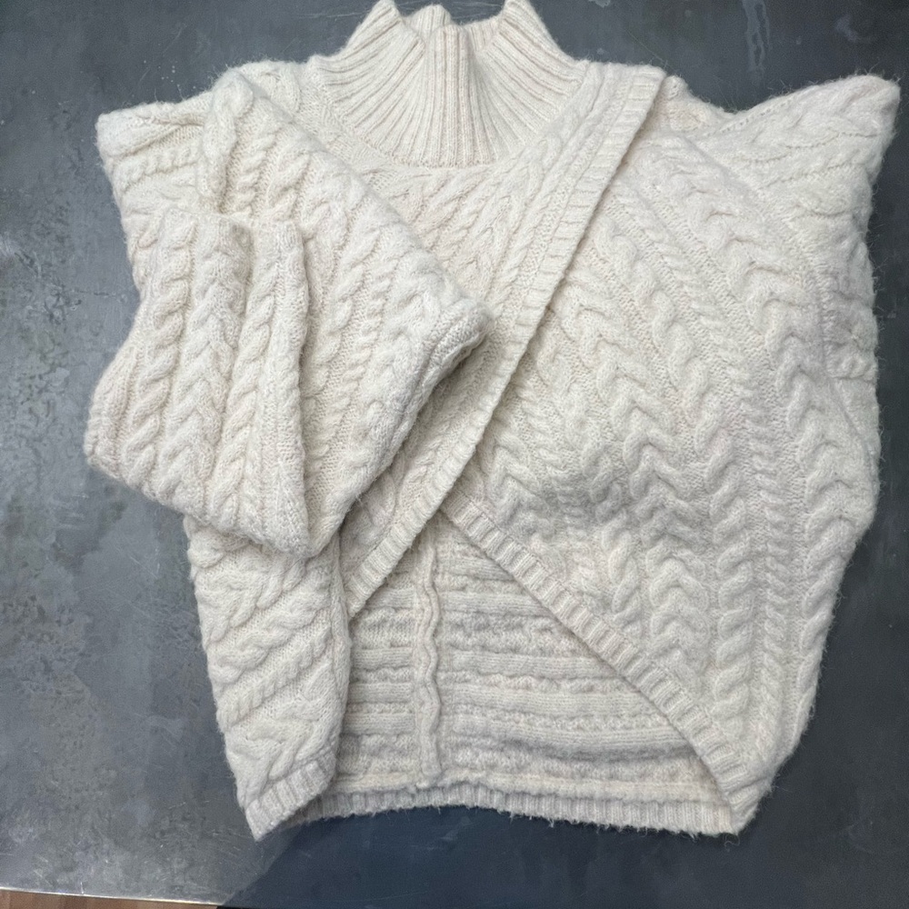 For Love And Lemons Cream Cable Knit Turtleneck Sweater